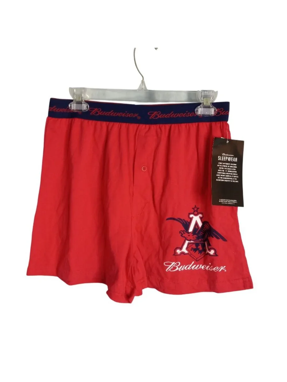 Budweiser Size M 32 34 Boxer Shorts Mens Red Sleepwear Button Fly Cotton NEW